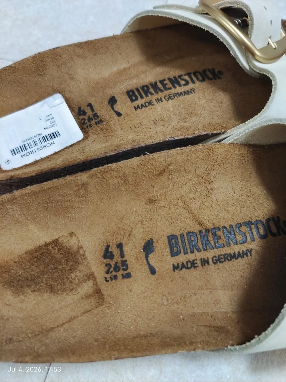 New Birkenstock White Sandals with Gold Buckles